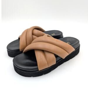 Seychelles Driving Force Womens Criss-Cross Leather Slide Sandals Tan Size US6